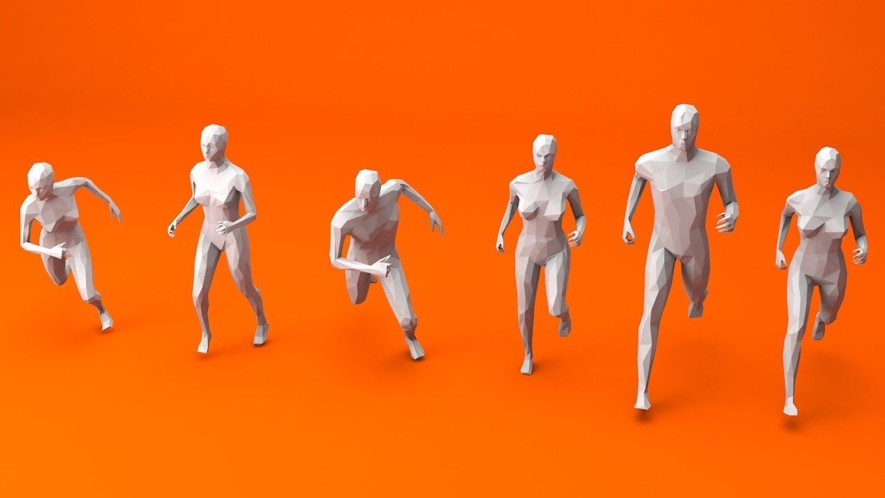 6 Running People Minimalist Low-poly 3D model_1