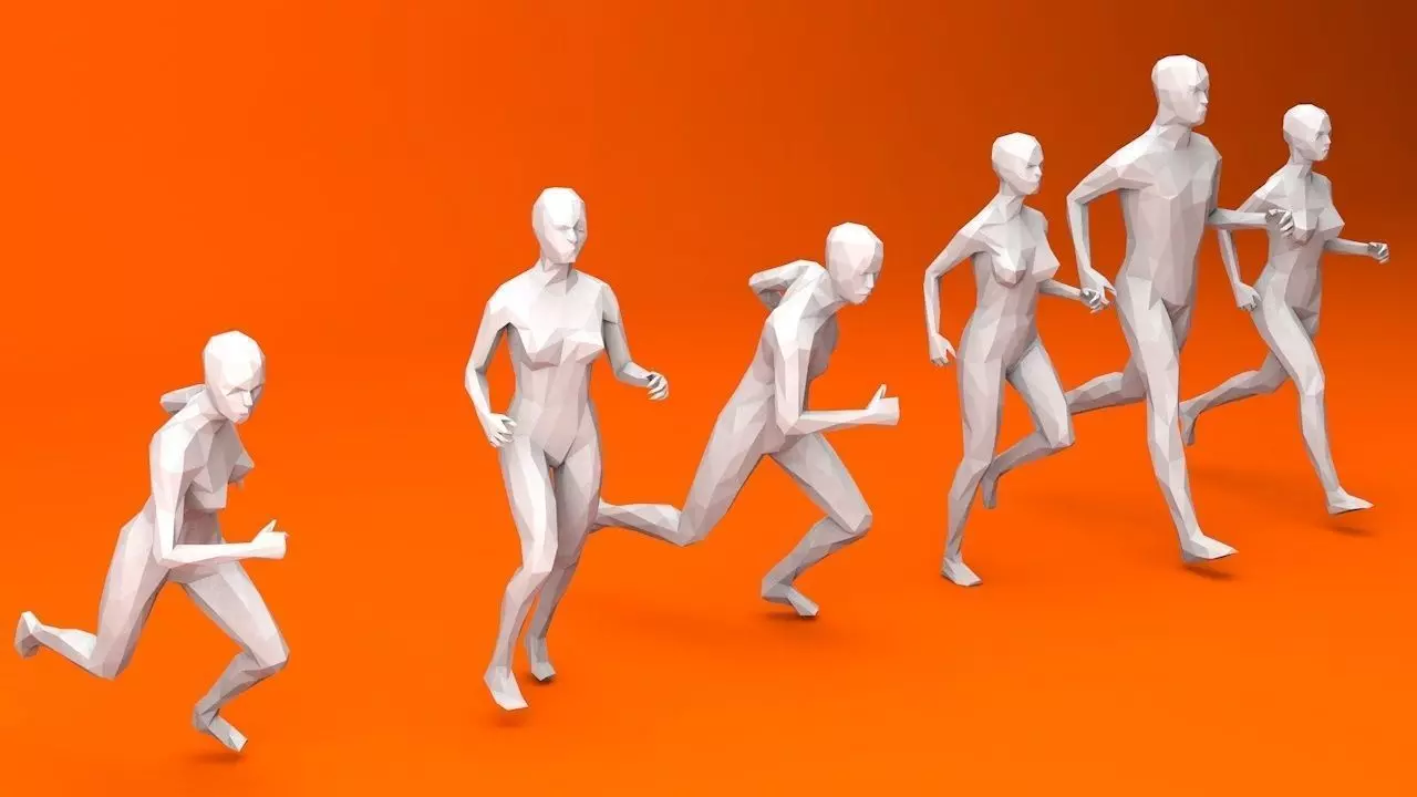 6 Running People Minimalist Low-poly 3D model_0