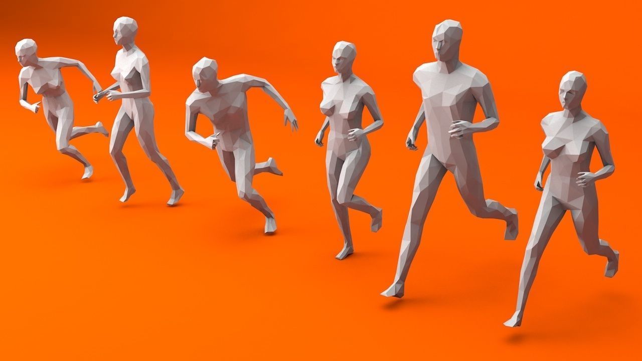 6 Running People Minimalist Low-poly 3D model_2