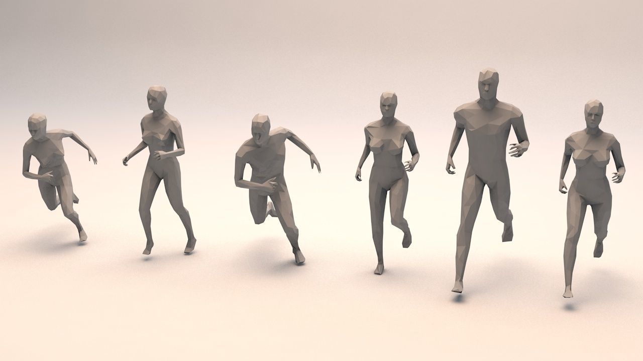 6 Running People Minimalist Low-poly 3D model_6