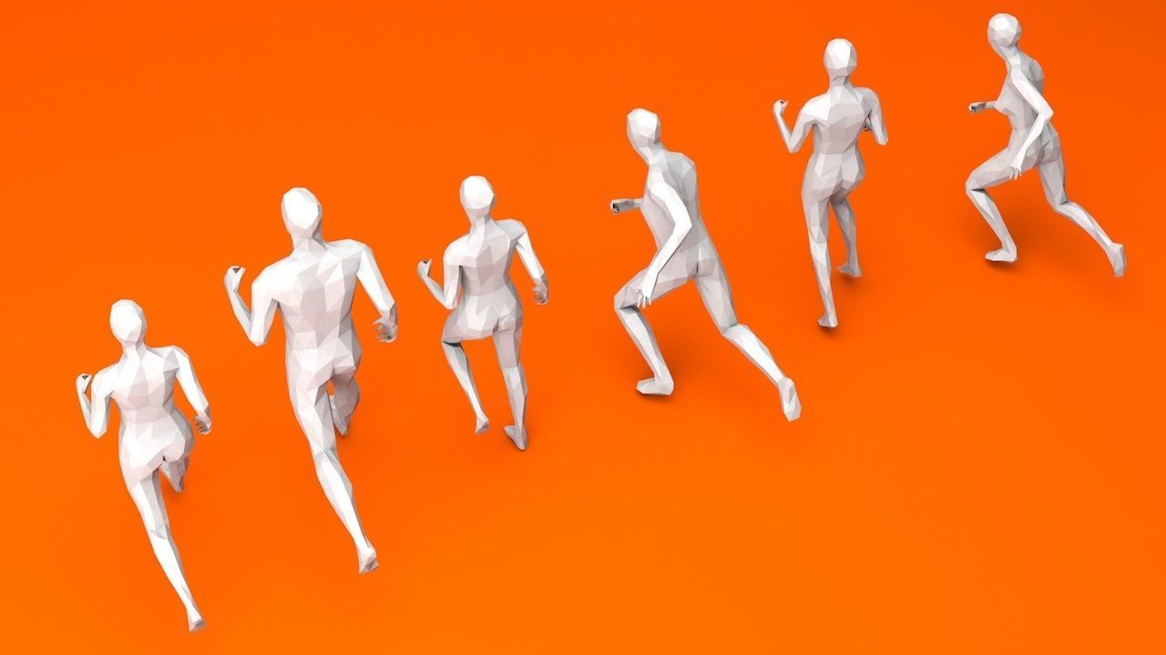 6 Running People Minimalist Low-poly 3D model_3