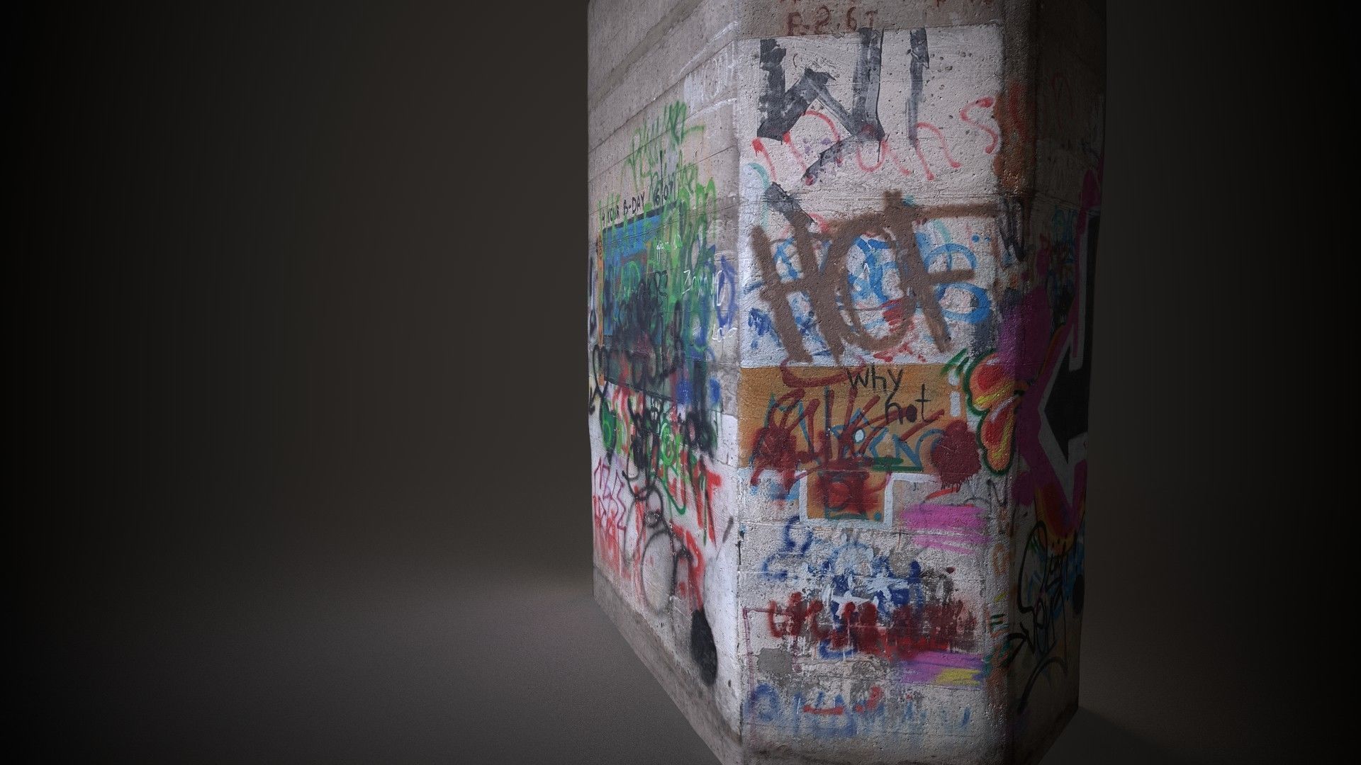 Column concrete block with graffiti Low-poly 3D model_2