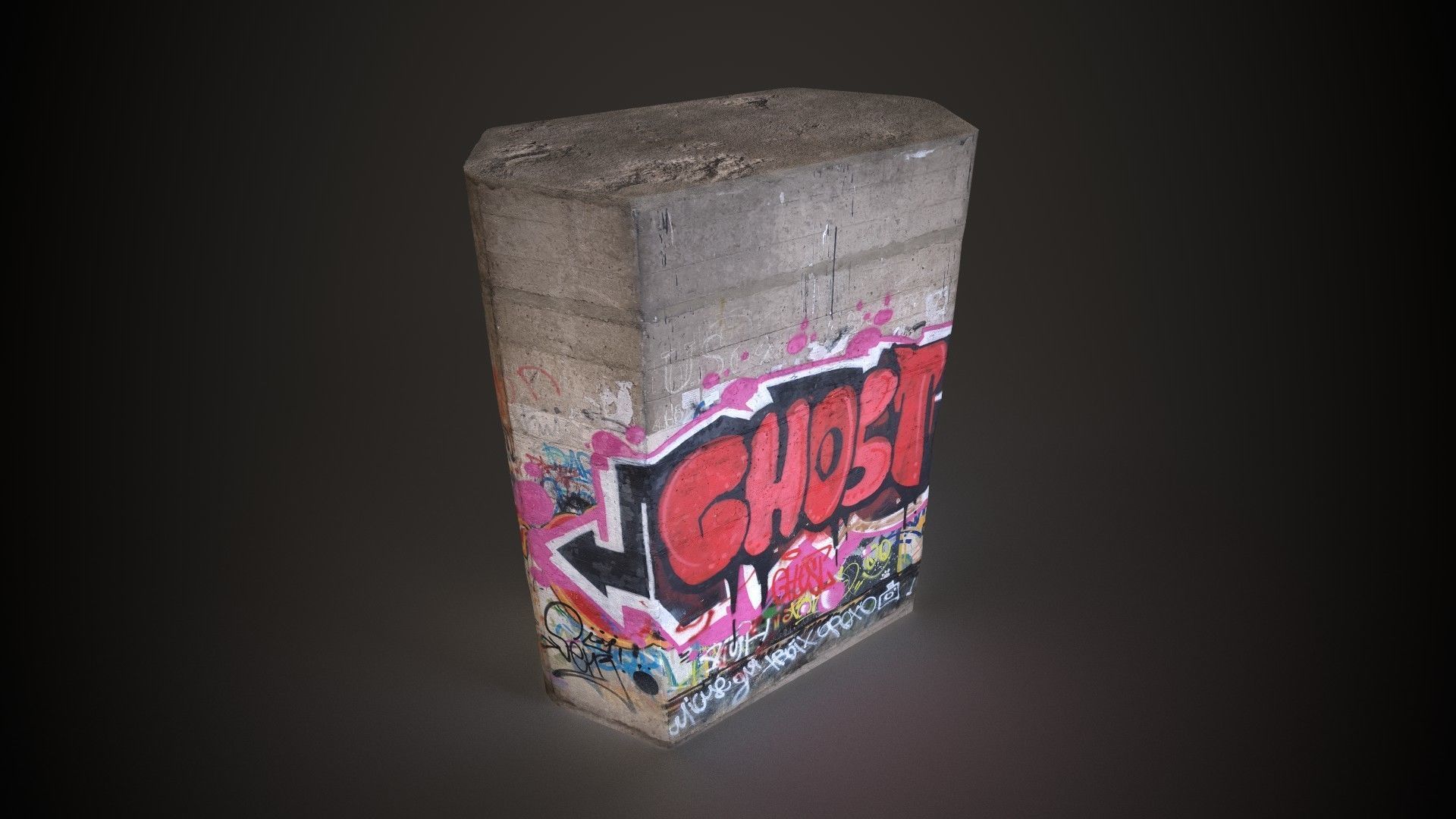 Column concrete block with graffiti Low-poly 3D model_3