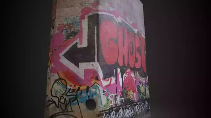 Column concrete block with graffiti