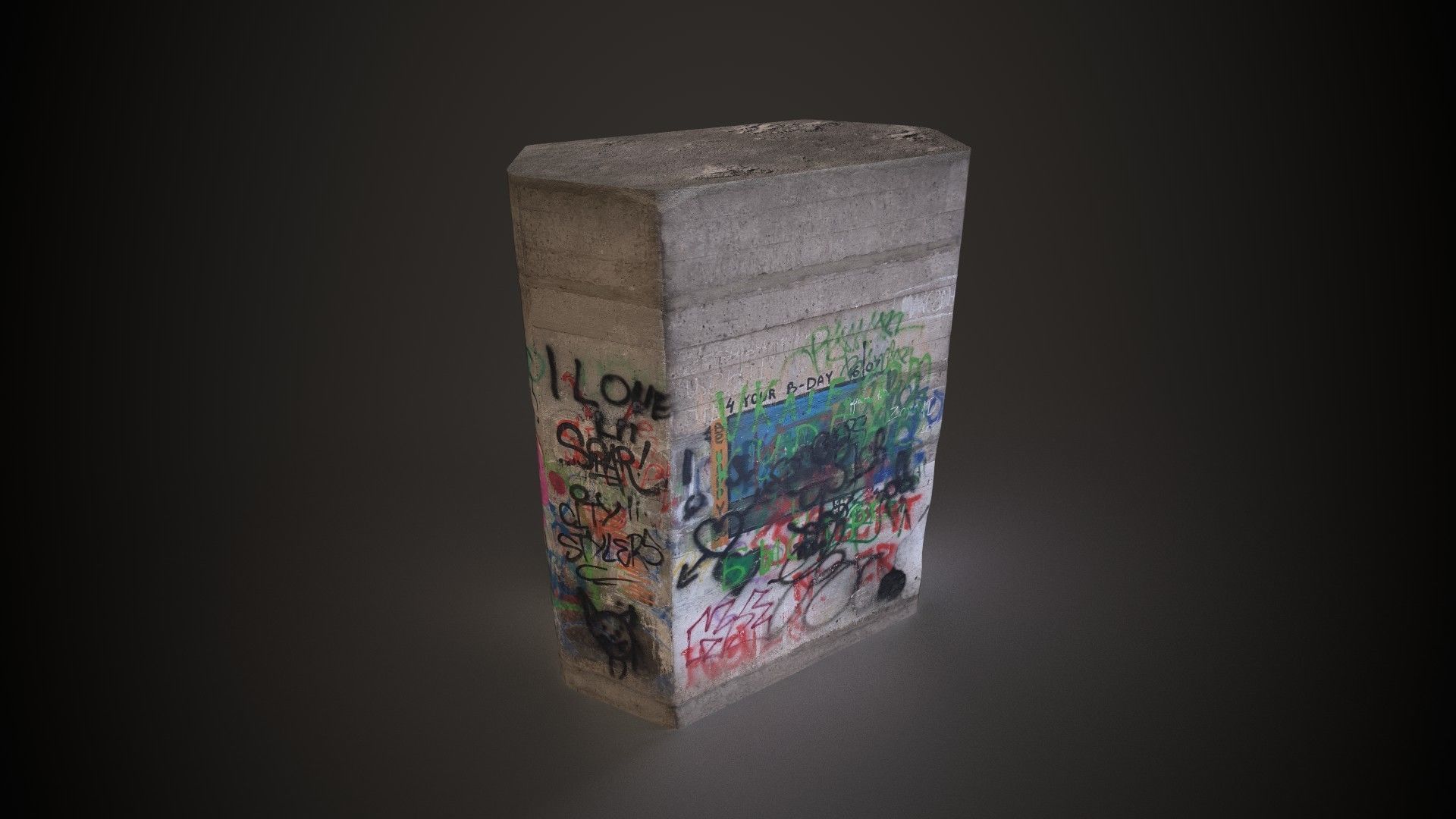 Column concrete block with graffiti Low-poly 3D model_4