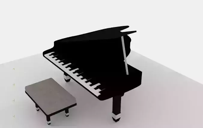 Piano 3D model with stool