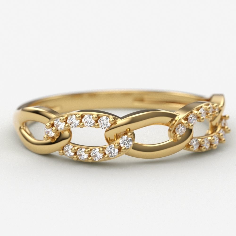 Women Diamond ring Cuban chain design 3dm stl 3D print model 3D print model_3