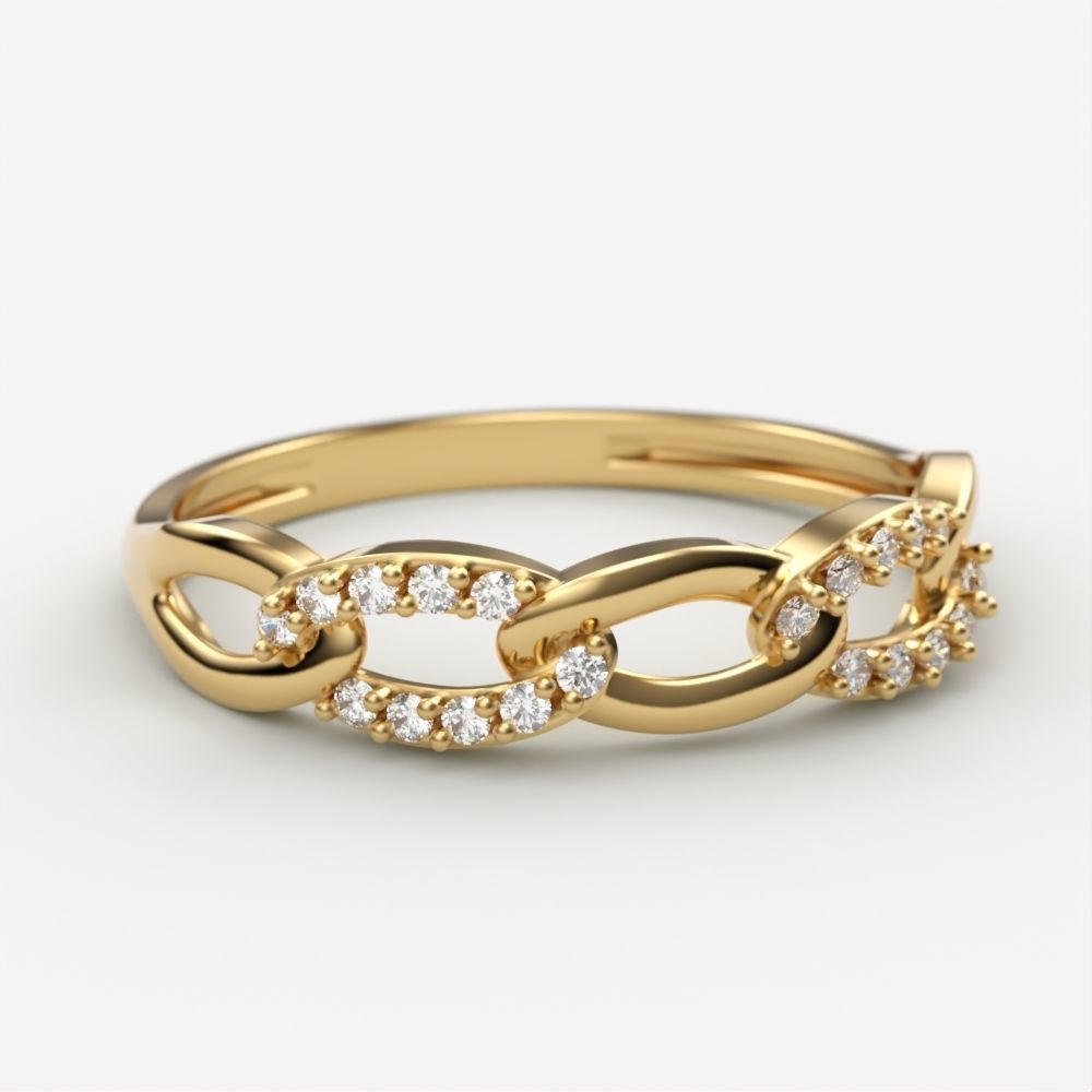 Women Diamond ring Cuban chain design 3dm stl 3D print model 3D print model_1