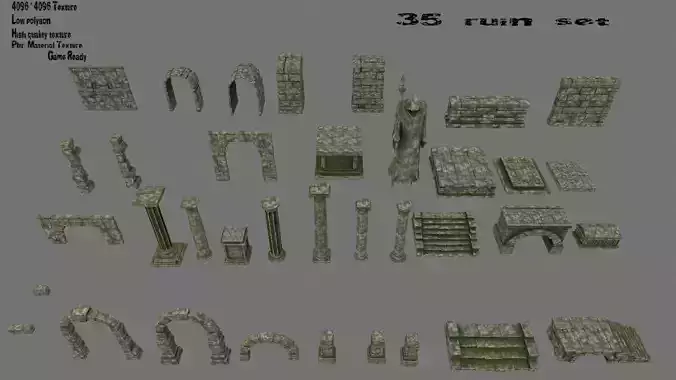 ruin set stone pillar Low-poly 3D model