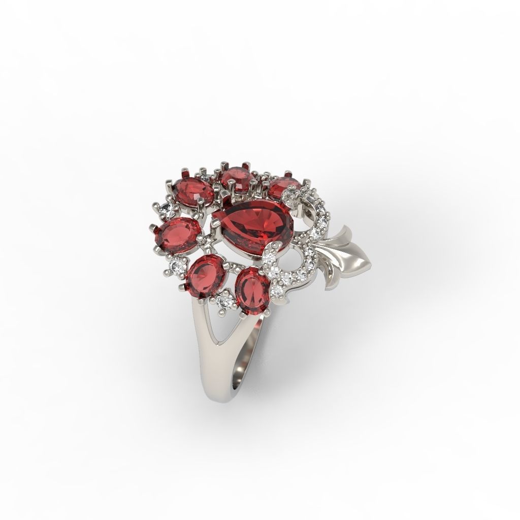 Women ring with gems and diamonds 3dm stl vintage 3D print model_13