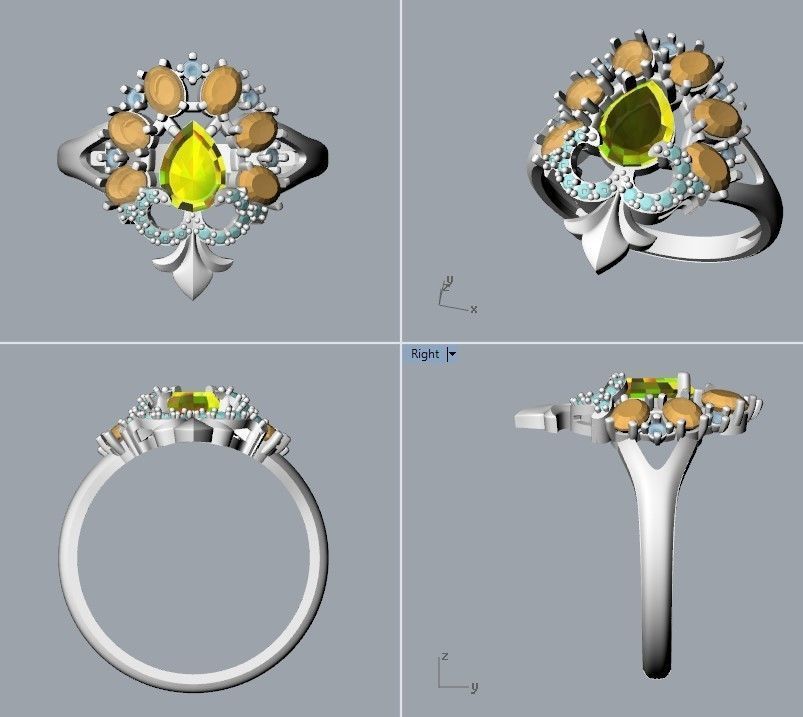 Women ring with gems and diamonds 3dm stl vintage 3D print model_33