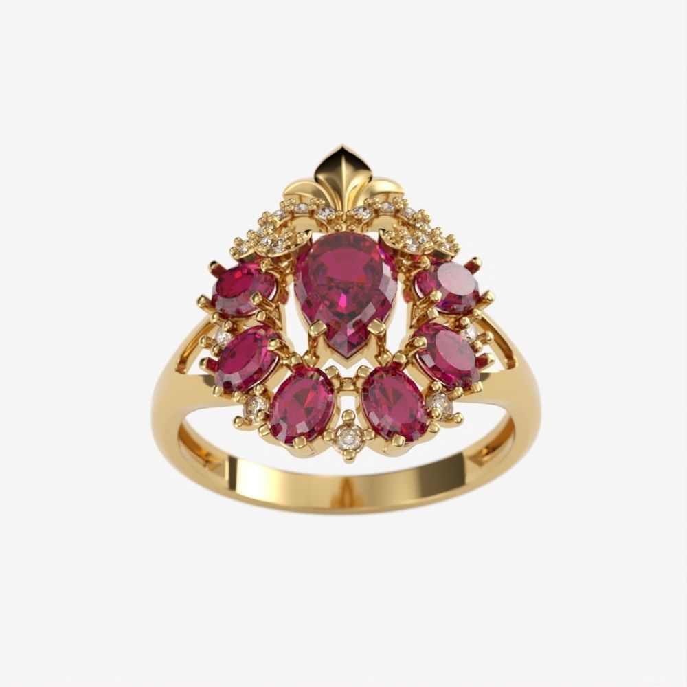 Women ring with gems and diamonds 3dm stl vintage 3D print model_3