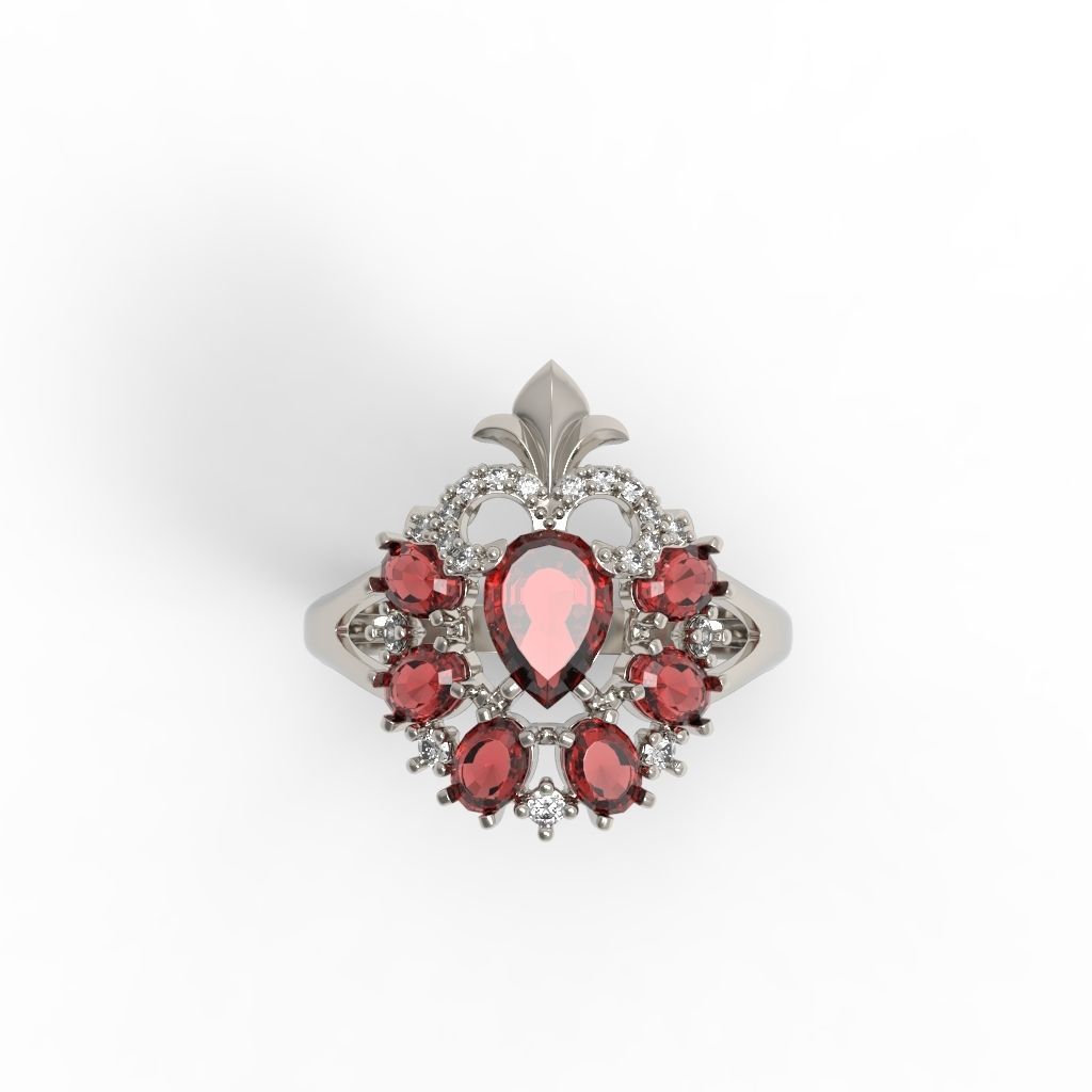 Women ring with gems and diamonds 3dm stl vintage 3D print model_11