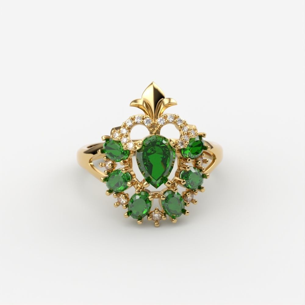 Women ring with gems and diamonds 3dm stl vintage 3D print model_8