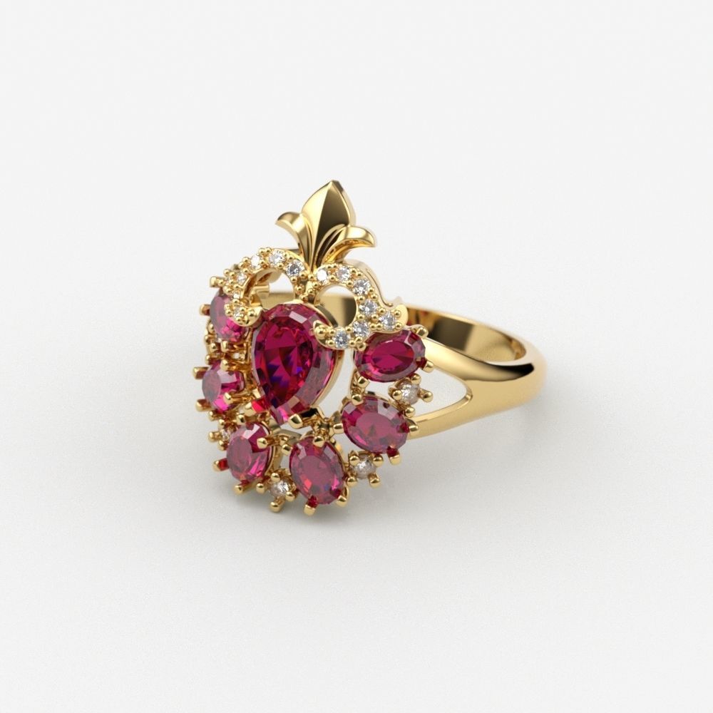Women ring with gems and diamonds 3dm stl vintage 3D print model_1