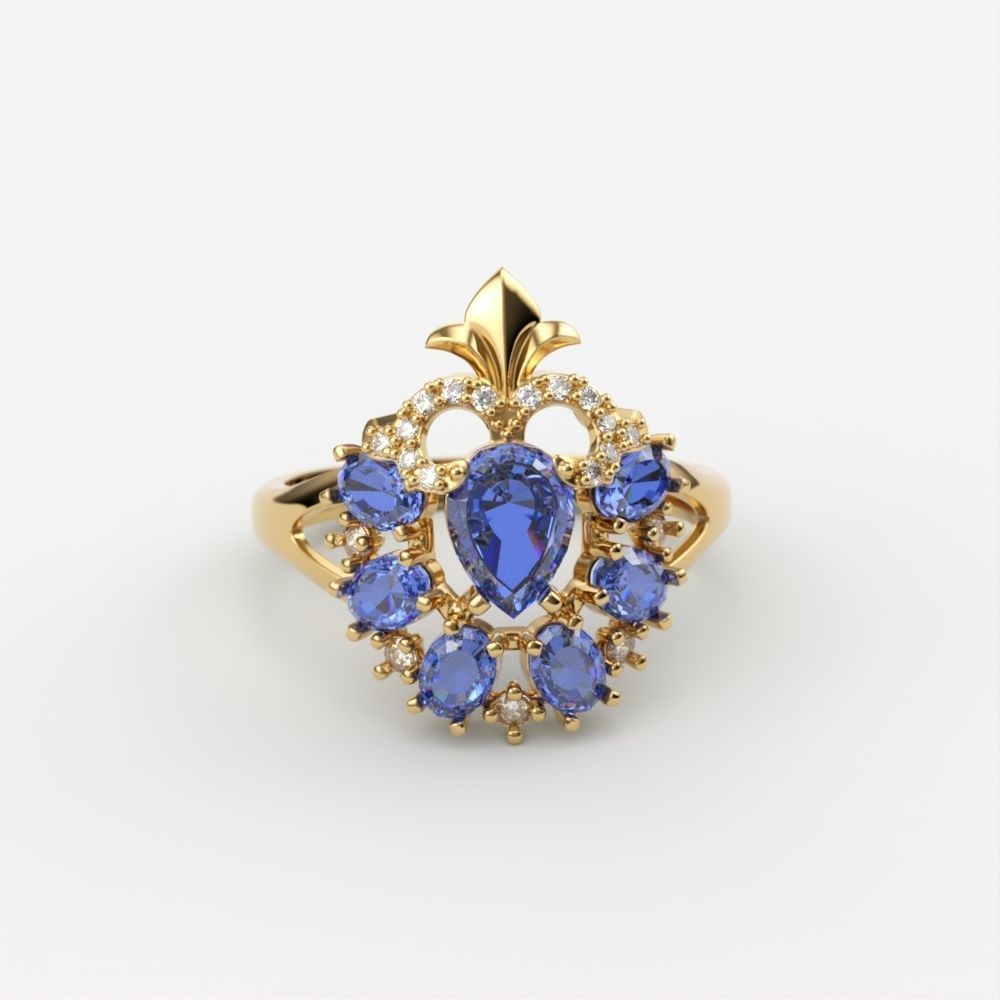 Women ring with gems and diamonds 3dm stl vintage 3D print model_7