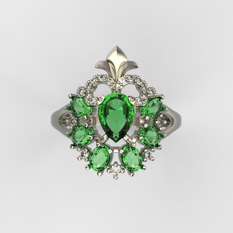 Women ring with gems and diamonds 3dm stl vintage 3D print model_19