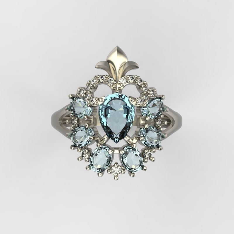 Women ring with gems and diamonds 3dm stl vintage 3D print model_21