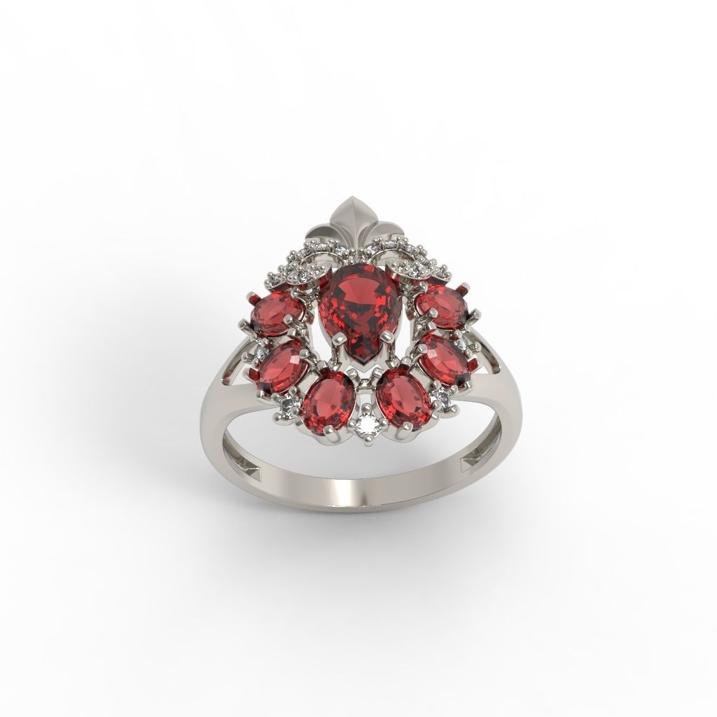 Women ring with gems and diamonds 3dm stl vintage 3D print model_10