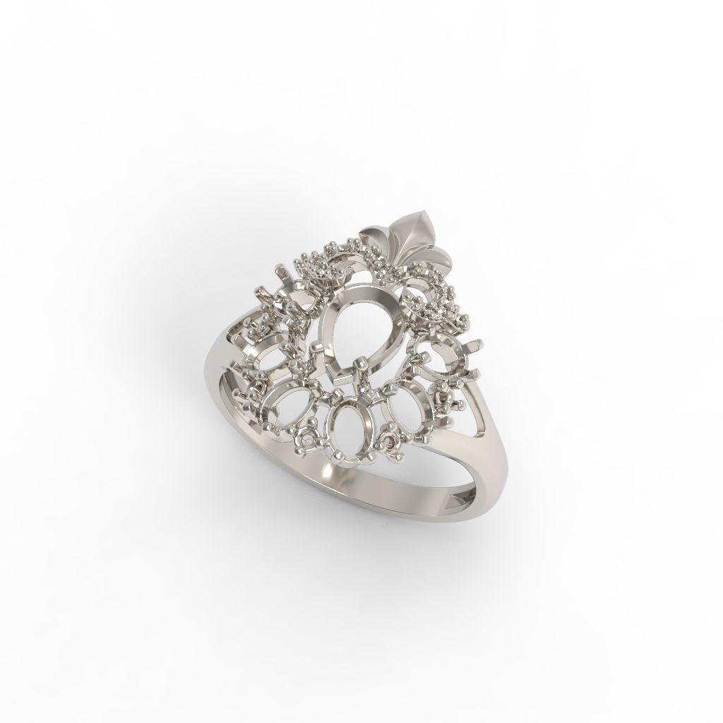 Women ring with gems and diamonds 3dm stl vintage 3D print model_31