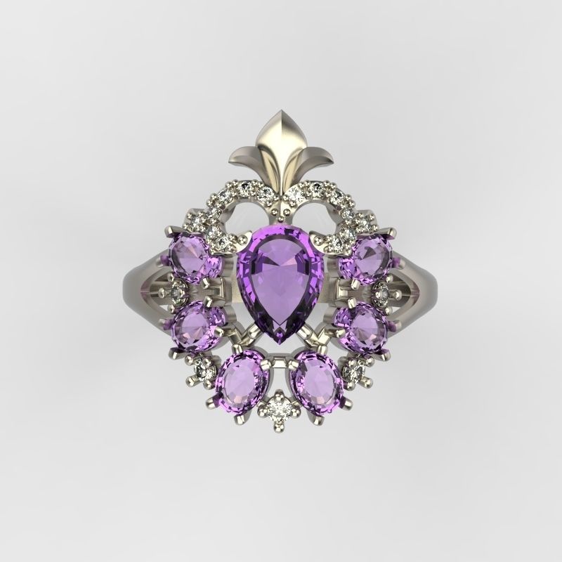 Women ring with gems and diamonds 3dm stl vintage 3D print model_18