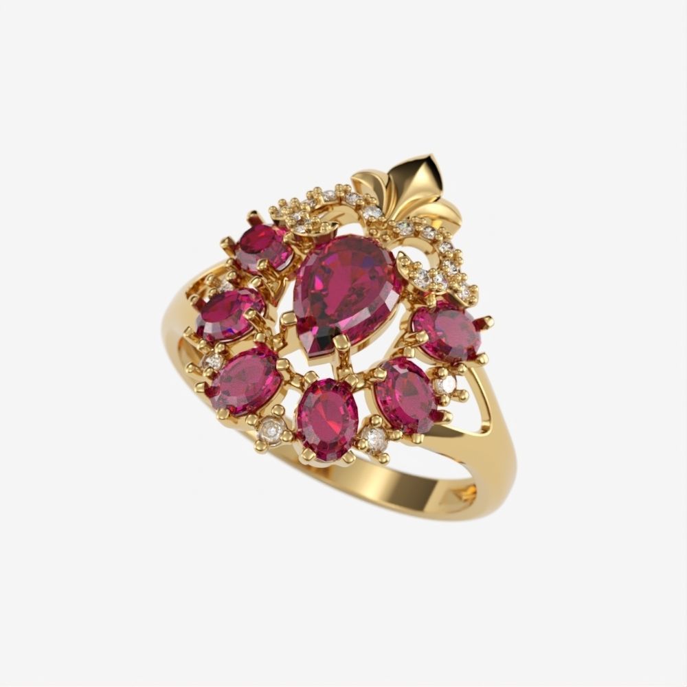 Women ring with gems and diamonds 3dm stl vintage 3D print model_2
