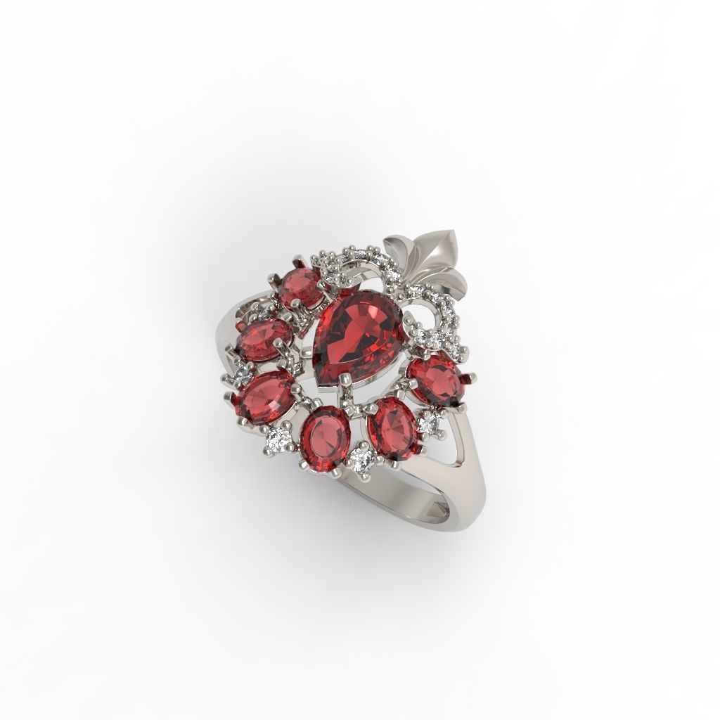 Women ring with gems and diamonds 3dm stl vintage 3D print model_12