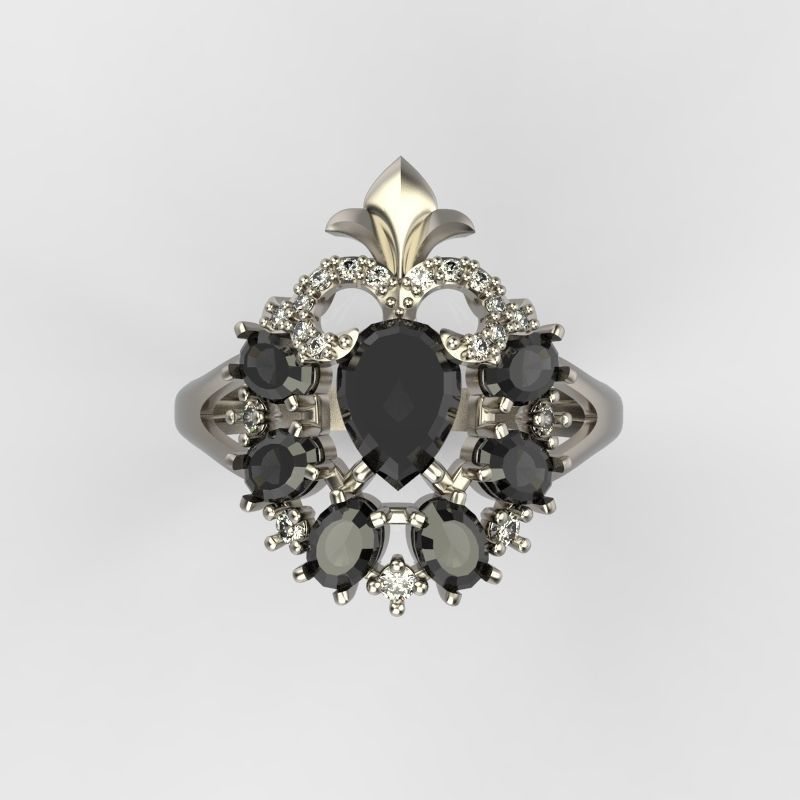 Women ring with gems and diamonds 3dm stl vintage 3D print model_20