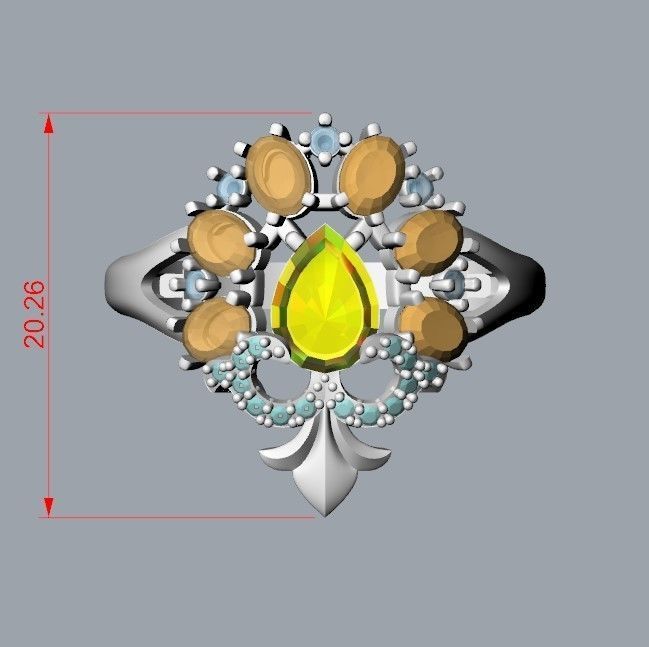 Women ring with gems and diamonds 3dm stl vintage 3D print model_35