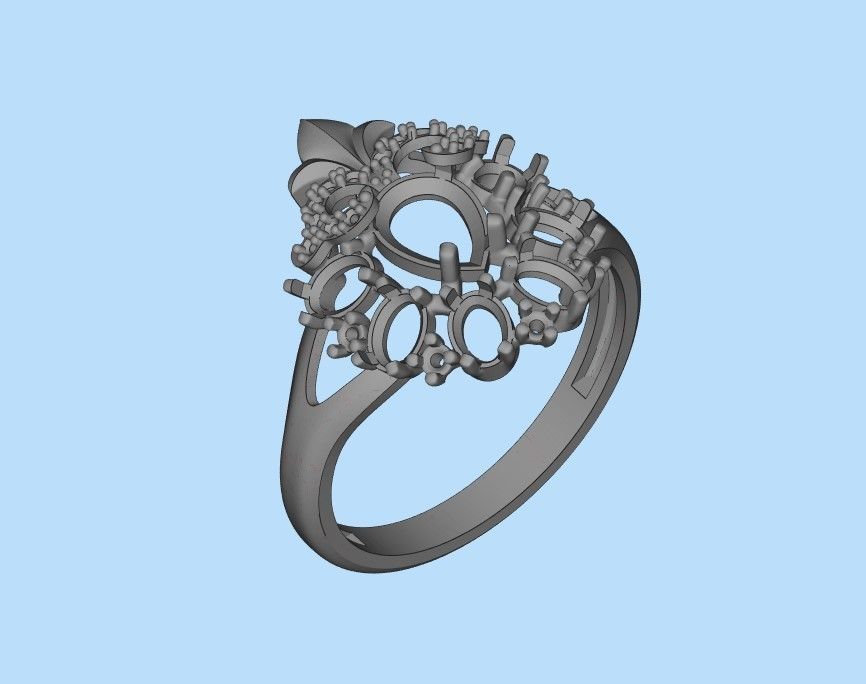 Women ring with gems and diamonds 3dm stl vintage 3D print model_41