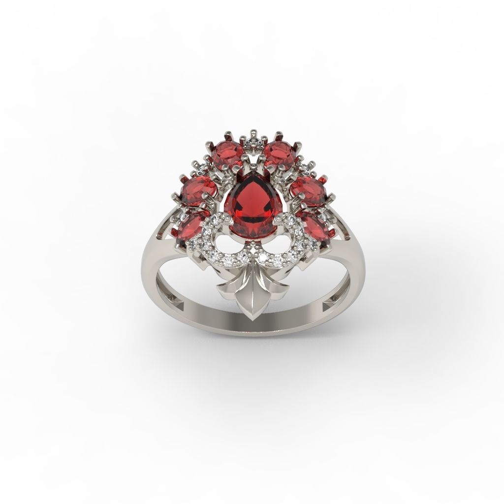 Women ring with gems and diamonds 3dm stl vintage 3D print model_14
