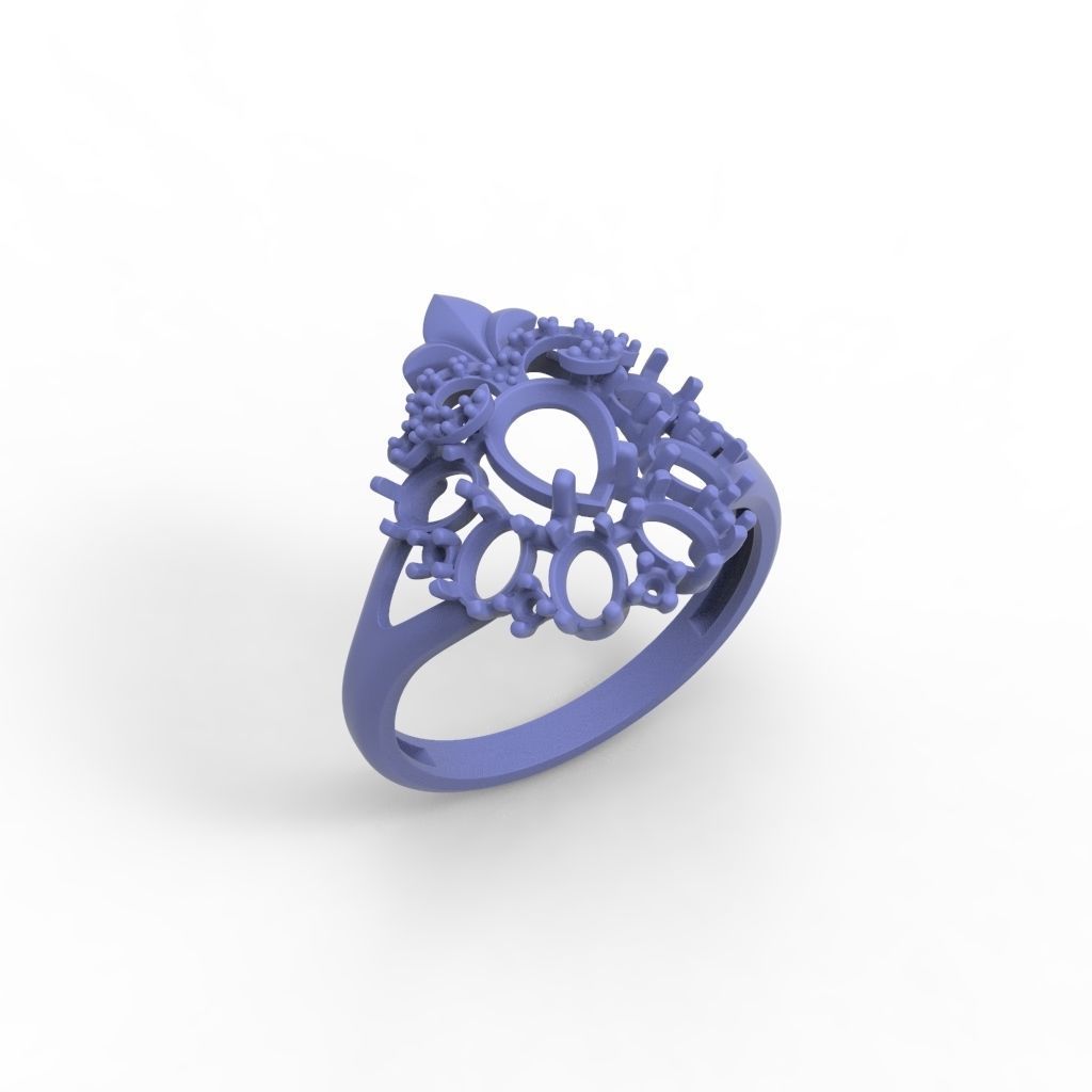Women ring with gems and diamonds 3dm stl vintage 3D print model_23