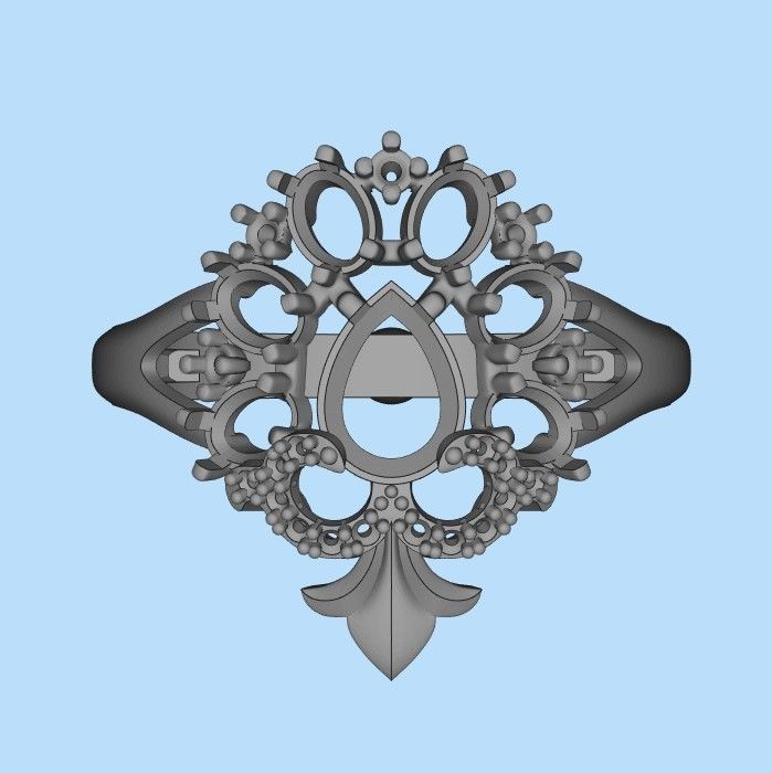 Women ring with gems and diamonds 3dm stl vintage 3D print model_42