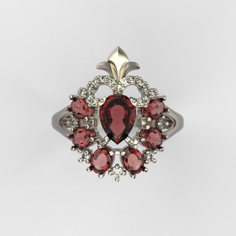 Women ring with gems and diamonds 3dm stl vintage 3D print model_16