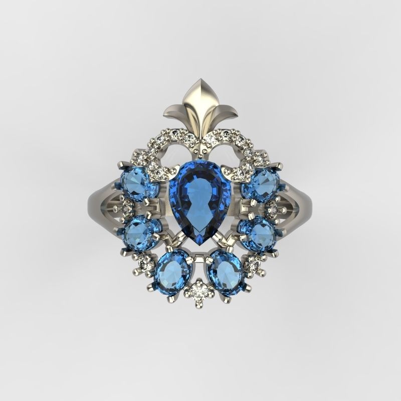 Women ring with gems and diamonds 3dm stl vintage 3D print model_17