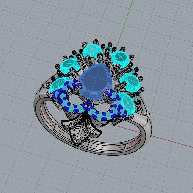 Women ring with gems and diamonds 3dm stl vintage 3D print model_36