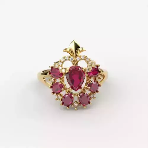 Women ring with gems and diamonds 3dm stl vintage 3D print model