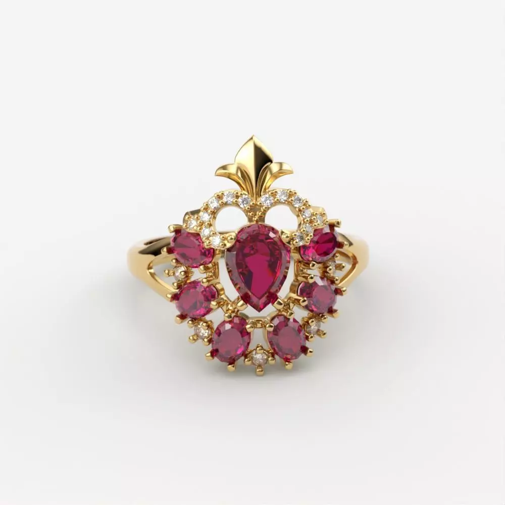 Women ring with gems and diamonds 3dm stl vintage 3D print model_0