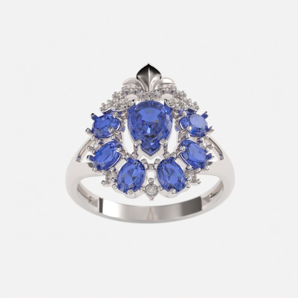 Women ring with gems and diamonds 3dm stl vintage 3D print model_6