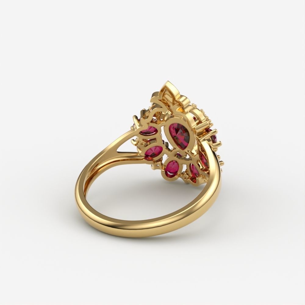 Women ring with gems and diamonds 3dm stl vintage 3D print model_4