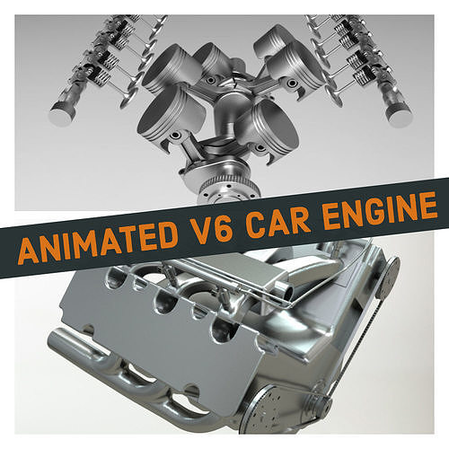 V6 Car Engine - Fully Rigged and Animated 3D model