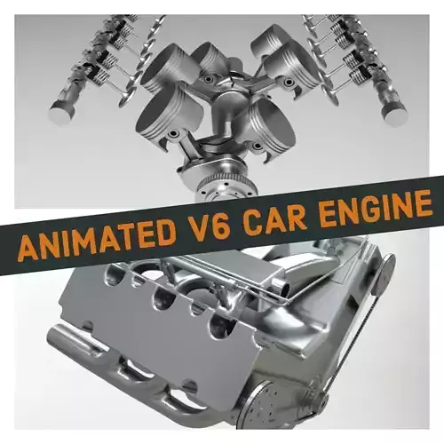 V6 Car Engine - Fully Rigged and Animated 3D model