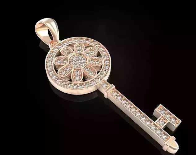 Stylish Key Pendant with Diamonds 447