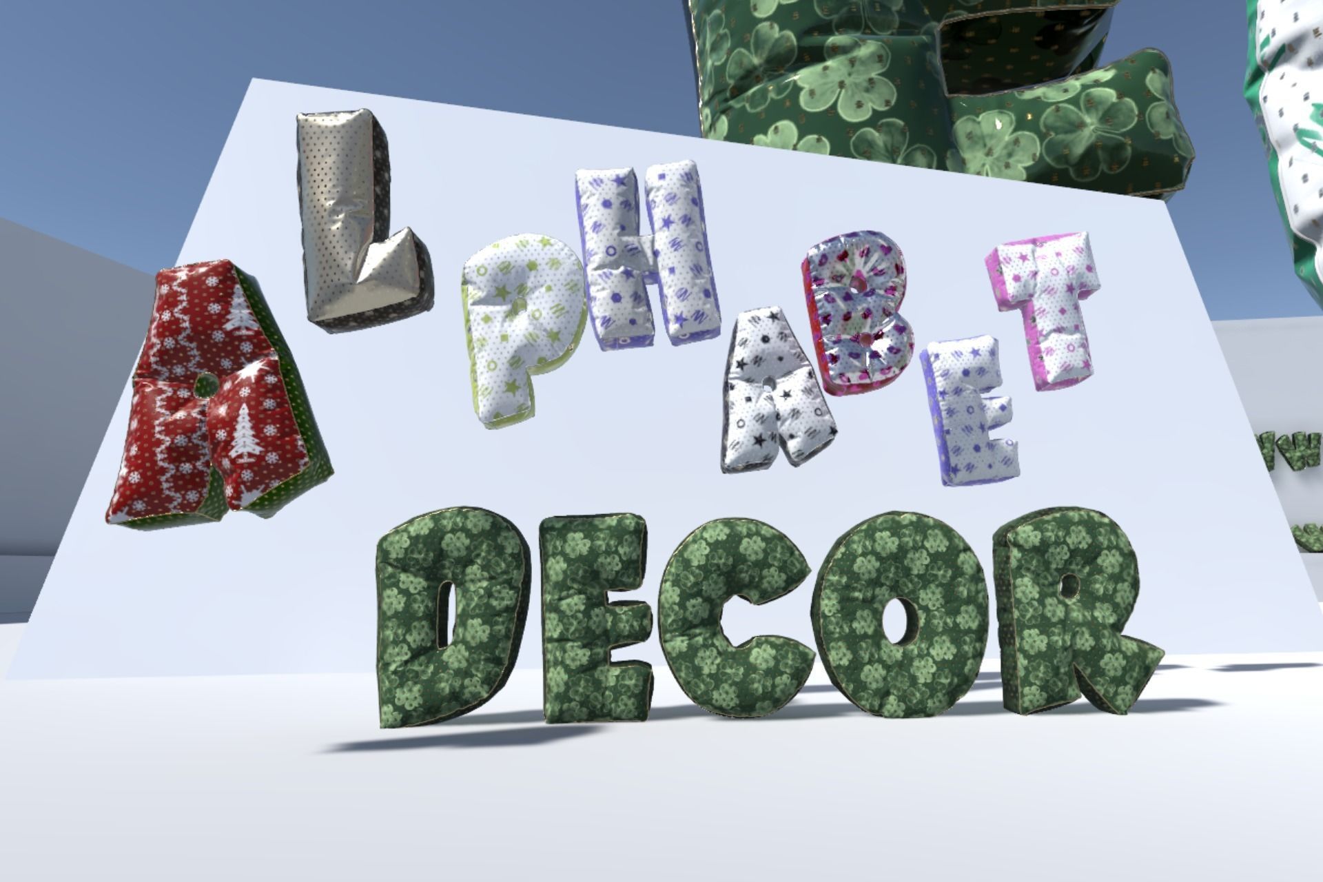 Alphabet Decor balloons and pillows UE4 and Unity bundle Low-poly 3D model_3