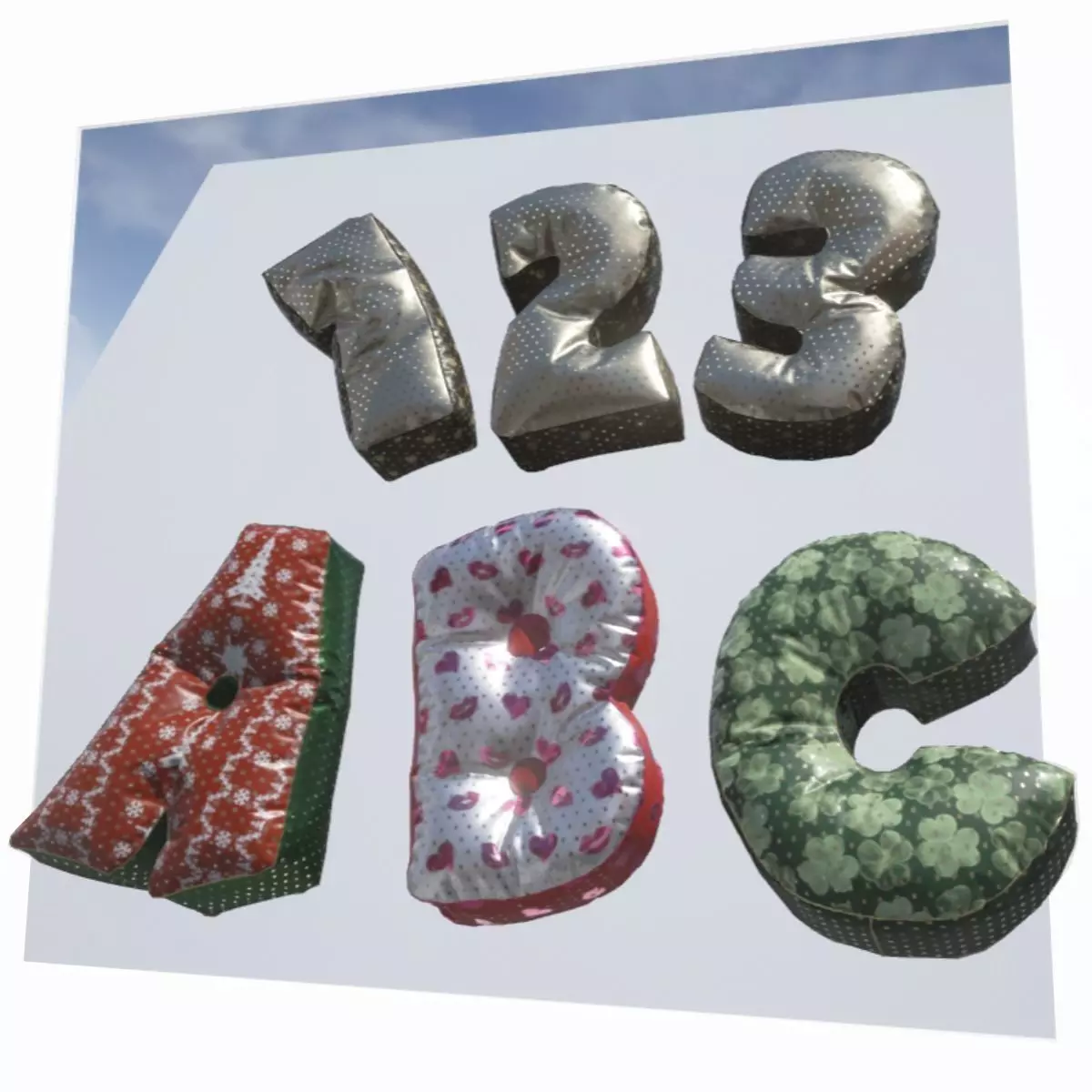 Alphabet Decor balloons and pillows UE4 and Unity bundle Low-poly 3D model_0