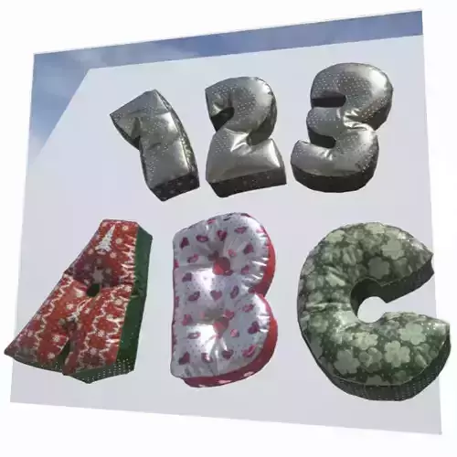 Alphabet Decor balloons and pillows UE4 and Unity bundle Low-poly 3D model