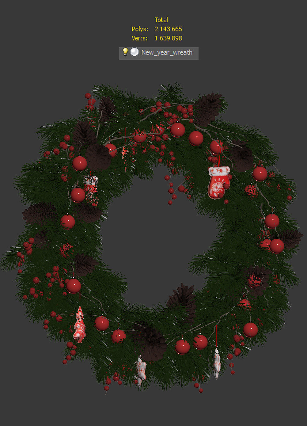 Christmas thick wreath of coniferous branches 3D model_2