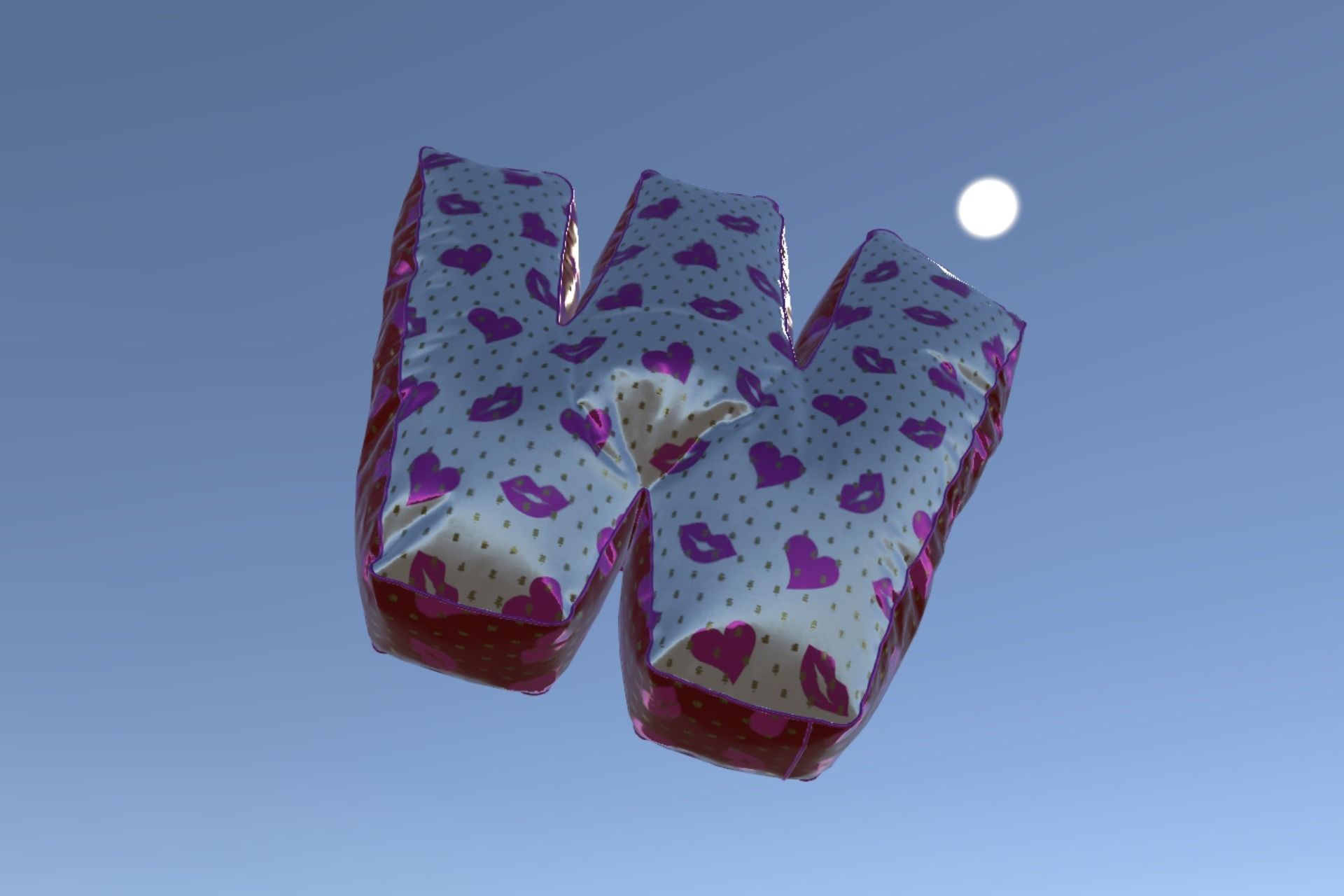 W letter valentine balloon Unity and UE4 Free low-poly 3D model_2