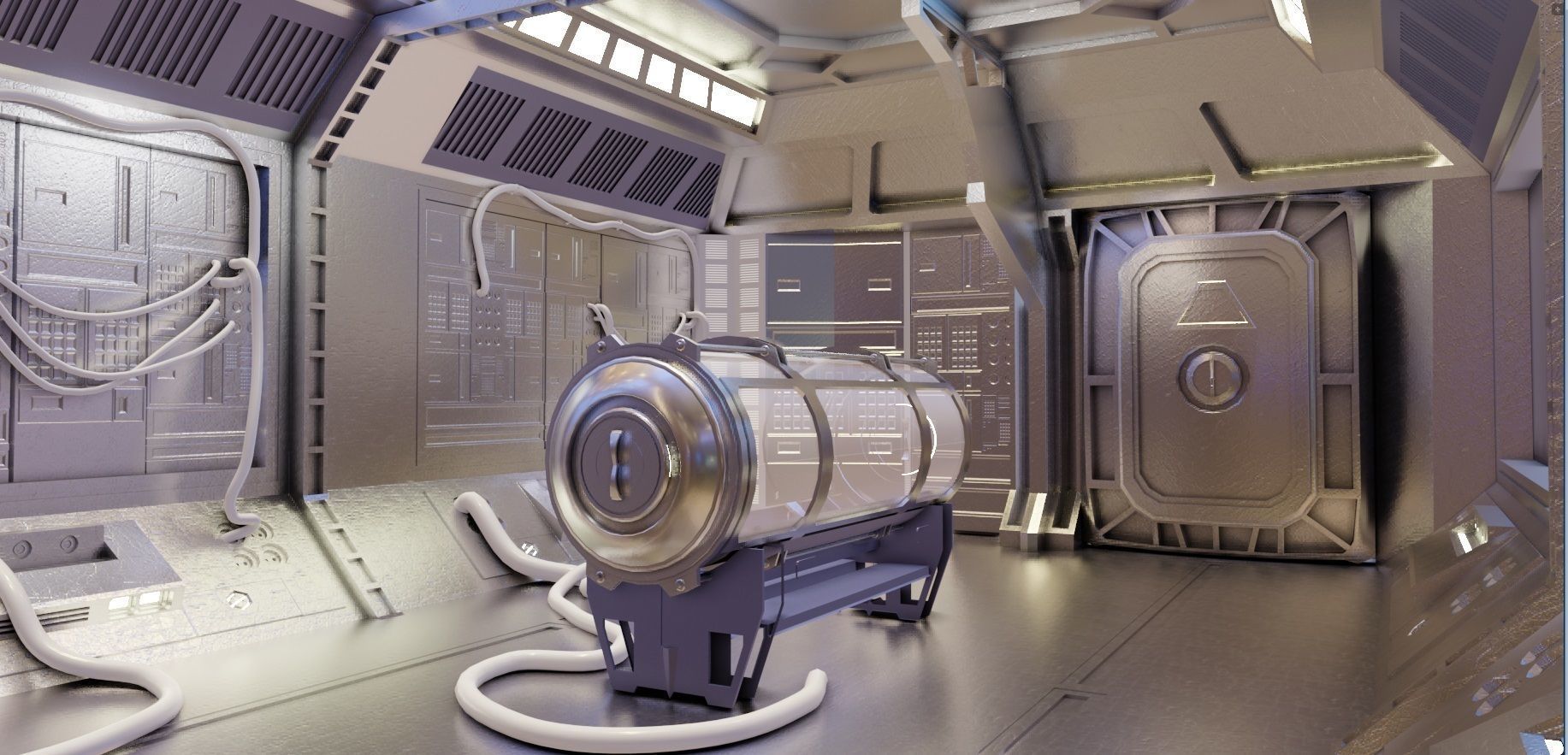 hi tech sci-fi spaceship sleeping chambers and pods Low-poly 3D model_18