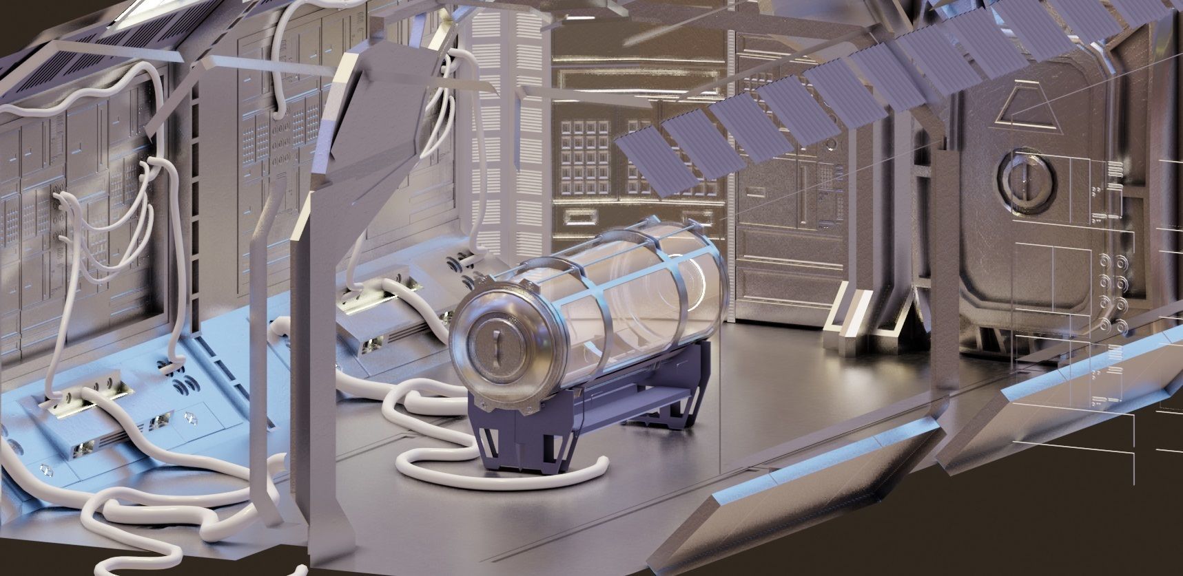 hi tech sci-fi spaceship sleeping chambers and pods Low-poly 3D model_10